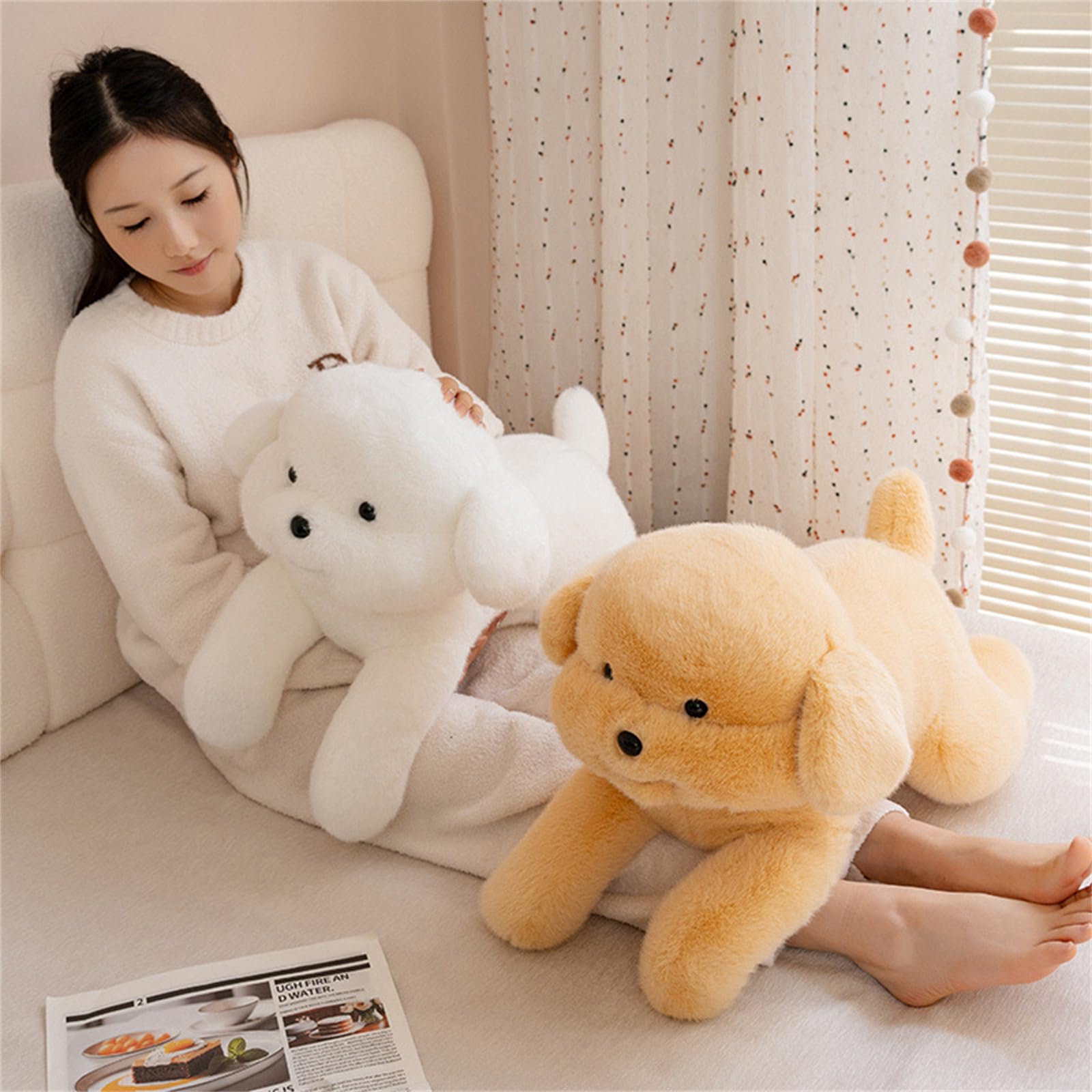 AMOSIJOY Simuliertes Hund Plüschtier Groß Kuscheltier Hund Weiche Flauschige Plüschtiere zum Spielen Kuscheln Geschenk für Jungen Mädchen (75cm,Braun)
