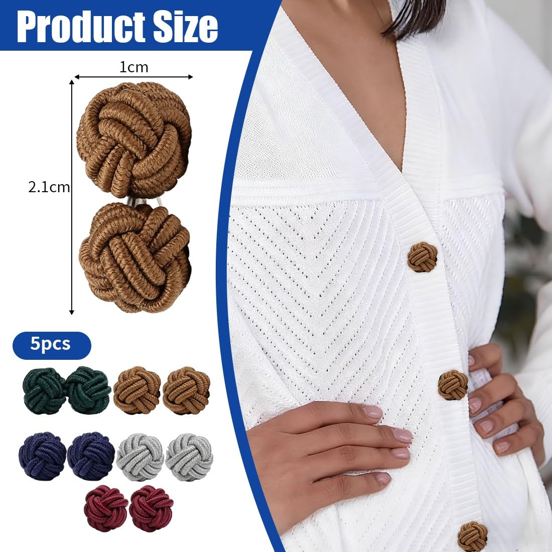 5 Paia Gemelli Camicia Uomo Donna,Seta Tessuto Nodo Gemelli Set Per Camicia/Abito,Copribottoni Camicia,Set Regalo Uomo, Vintage Eleganti Gemello Nodo Seta,Rotondo Per Il Regalo Di Nozze Affari