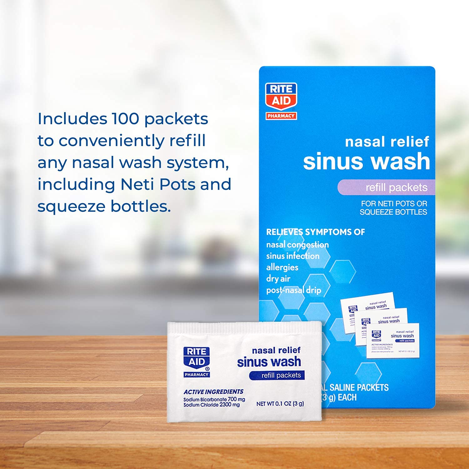 Rite Aid Sinus Wash Refill, Individually Wrapped Saline Packets 100