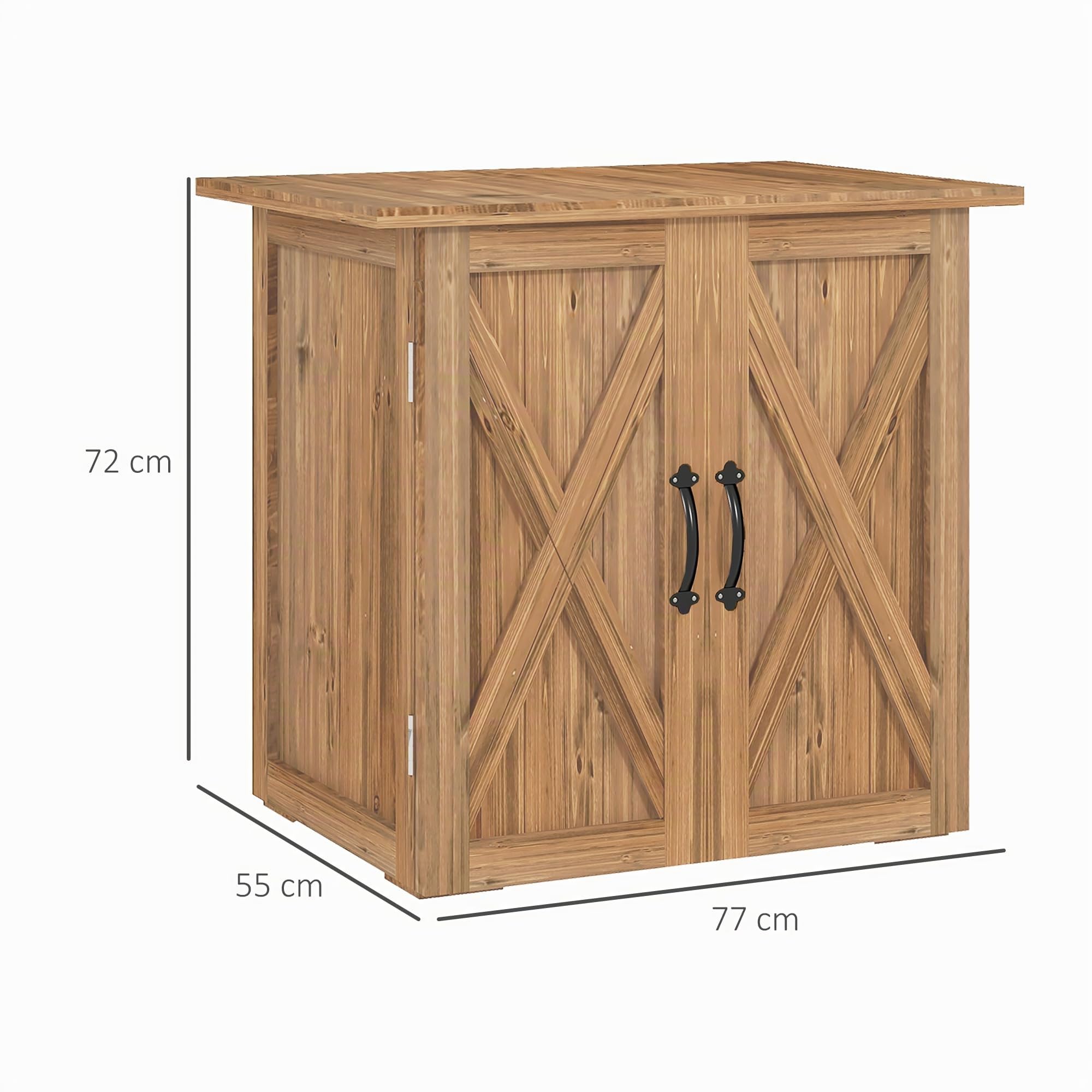 Outsunny Armadio da Esterno in Legno di Abete a 2 Ante, Casetta da Giardino per Attrezzi con Tetto e Chiusura Magnetica, per Giardino e Balcone, 77x55x72 cm, Marrone