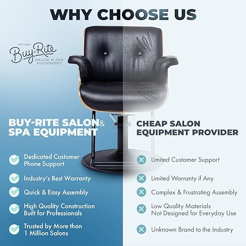 Miniatura 6 de Buy-Rite Keaton - Silla profesional de peluquería, vinilo negro, marco de madera duradera, diseño copetudo, bomba hidráulica, respaldo inclinado,