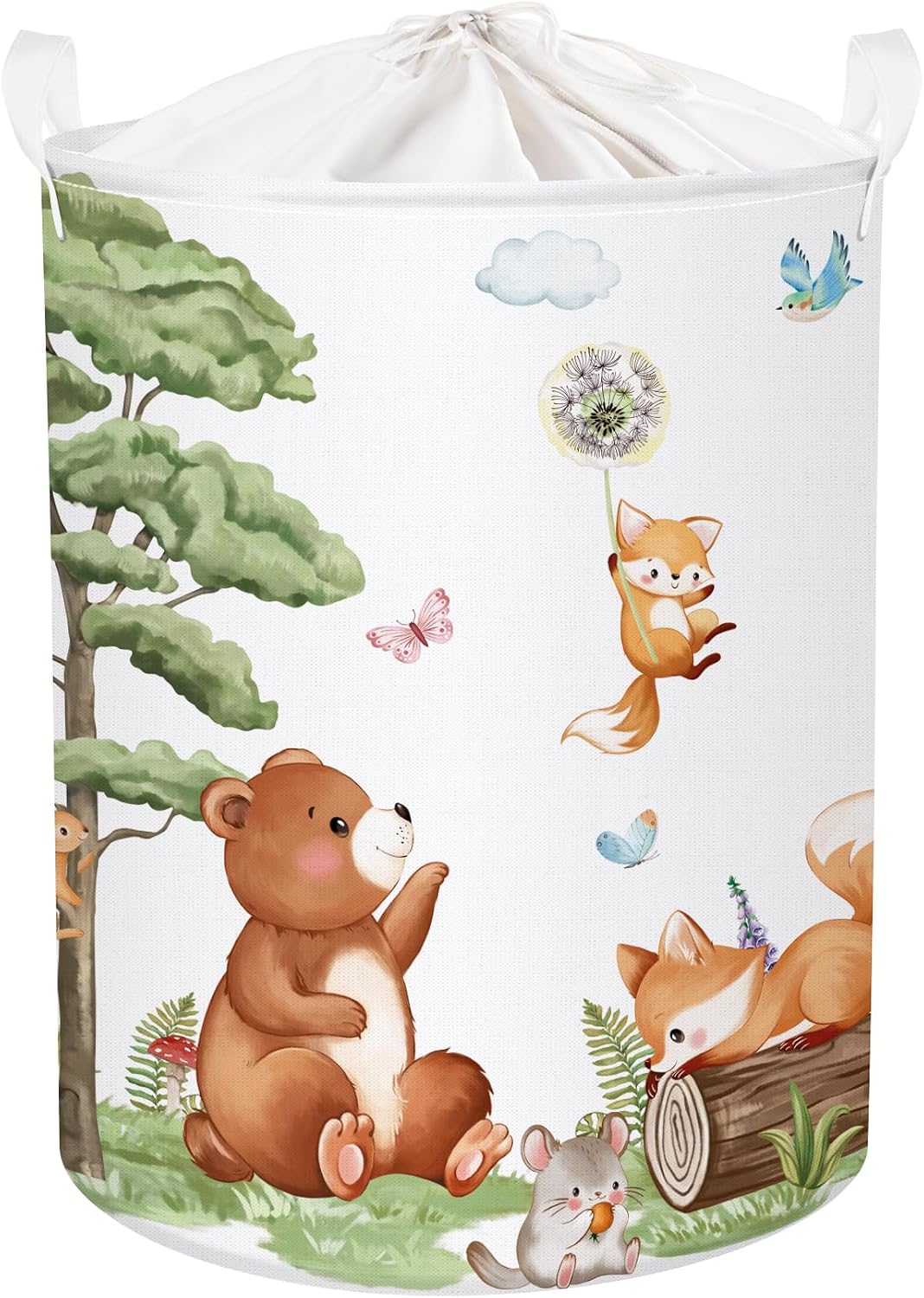 Forest Animals Baby Laundry Hamper Collapsible Clothes Kids Storage Basket Bear Fox Large Boys Girls Gift Toy Box Bin for Nursery, Deer, 36L