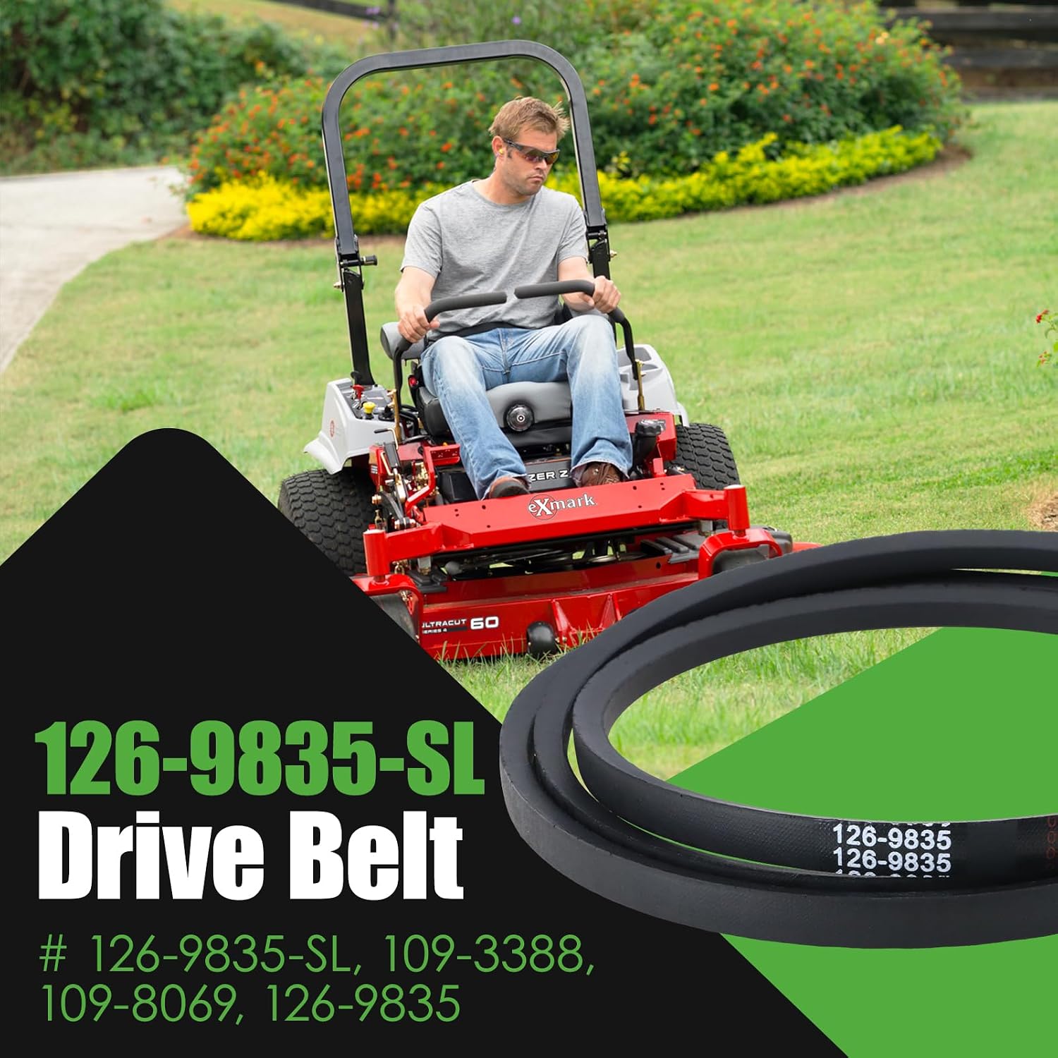 126-9835-SL Mower Deck Drive Belt Fit for Exmark Lazer Z Quest AS E S X Z Series & Toro Z Master Titan Replace# 109-3388 109-8069 126-9835 (1/2" x 75 1/2")