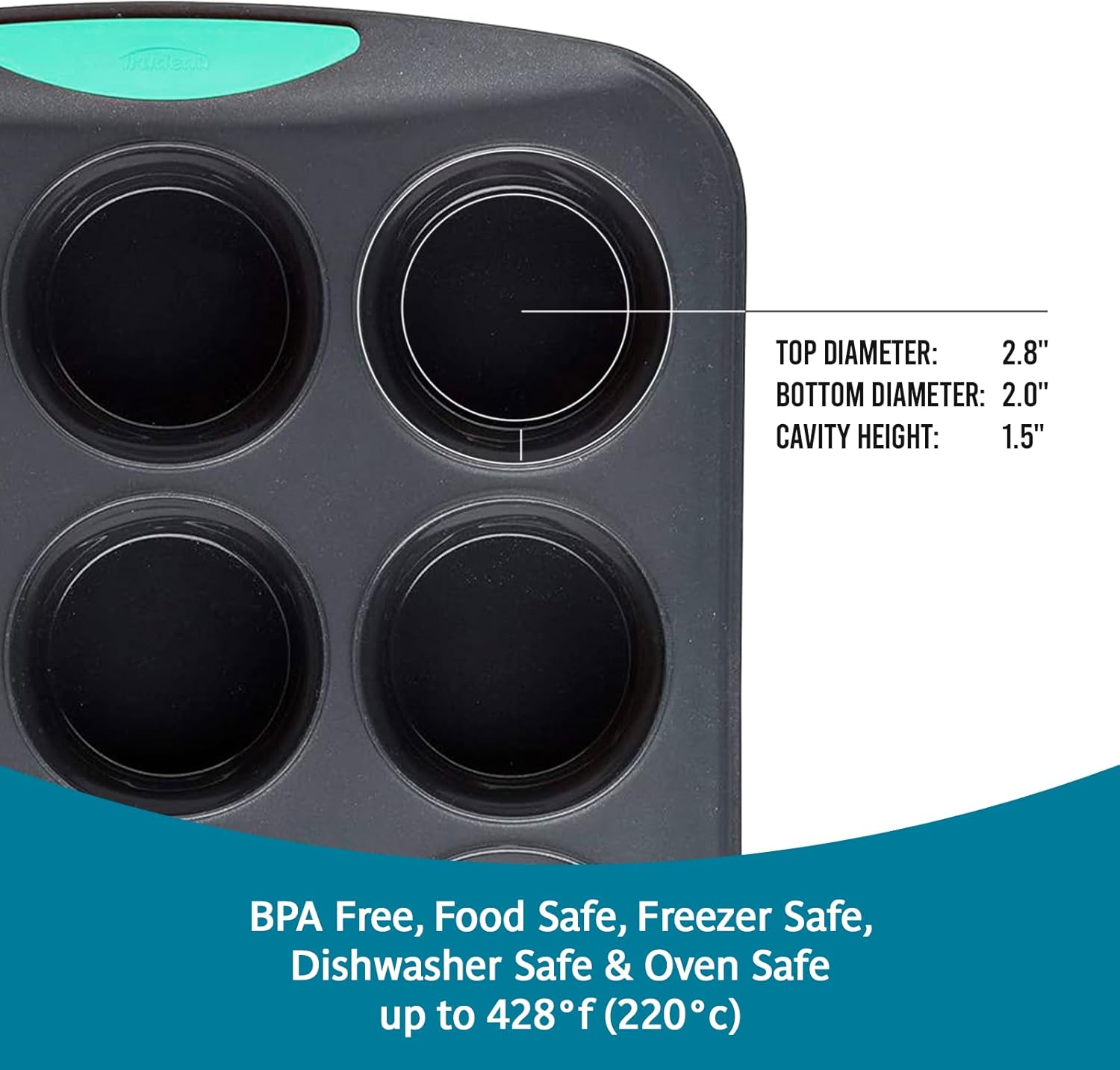 Trudeau Structure Silicone Muffin Pan – 12 Cup, Flexible Silicone with Hard Lining to Hold Shape, Non-Stick, BPA-Free, Dishwasher Safe, Heat Resistant to 428°F – Grey/Mint