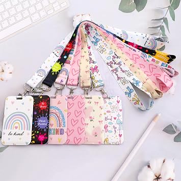 ID Lanyard Card Holder & Pink Flowers Retractable Badge Reel Cute Key Lanyard for Women Girls Kids Teachers Nurses for ID Badge Keys School ID Holder Retractable Keychain Heavy Duty(Butterfly & Bow)