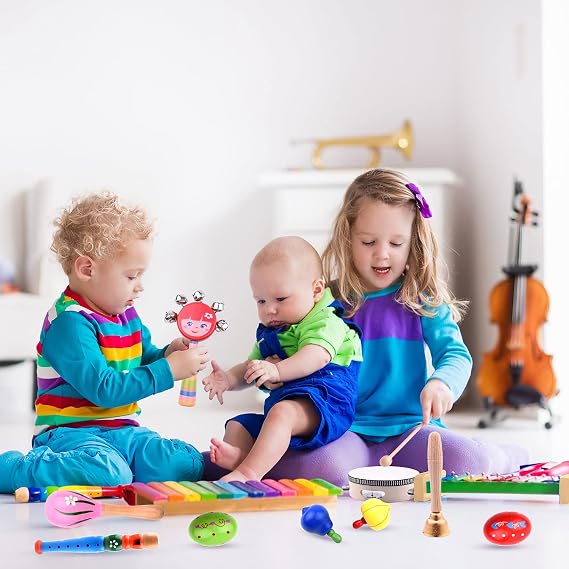 ELECLAND 30 Pcs Musical Instruments for Toddlers Music Wooden Toys Baby Educational Percussion Rhythm Drum Sensory Toys for Babies Kids Gift