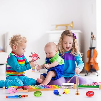 ELECLAND 30 Pcs Musical Instruments for Toddlers Music Wooden Toys Baby Educational Percussion Rhythm Drum Sensory Toys for Babies Kids Gift