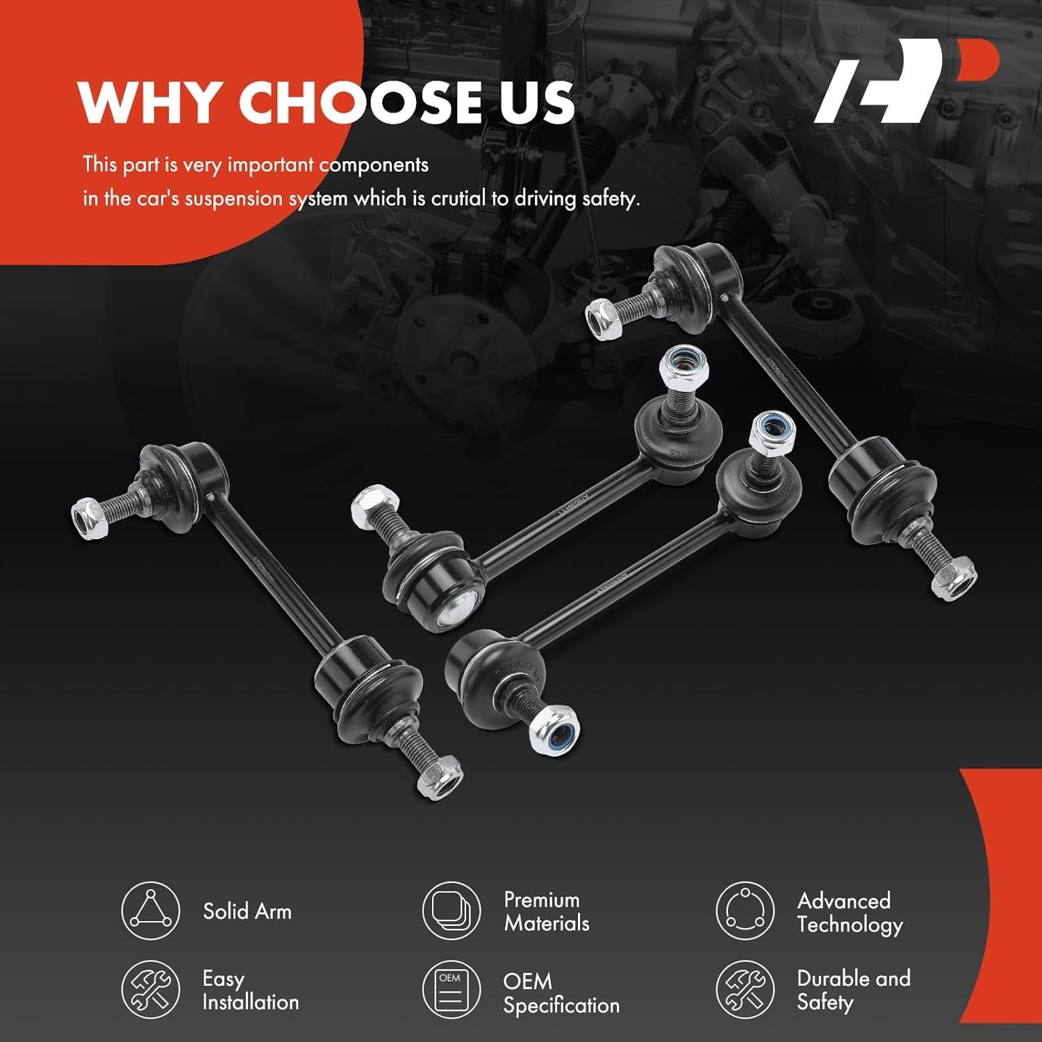 A-Premium Set of 4, Front & Rear Sway Bar Links Kit Stabilizer Bar Links, Compatible with Hyundai Genesis 2009-2014, Equus 2012-2016