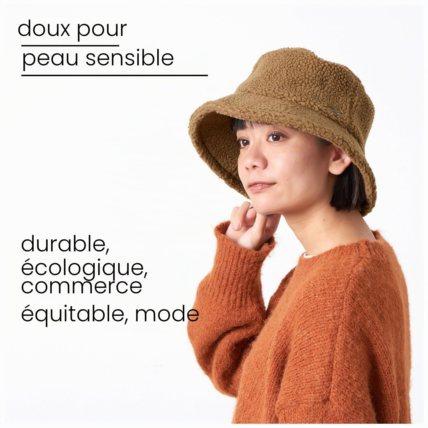 Bucket Hat Bob Homme Hiver - Chapeau Fourrure Femme en Peluche Teddy Chapeau De Pecheur Casquette Moumoute Chimio Coton Bio Faux Sherpa Chaud Pliable