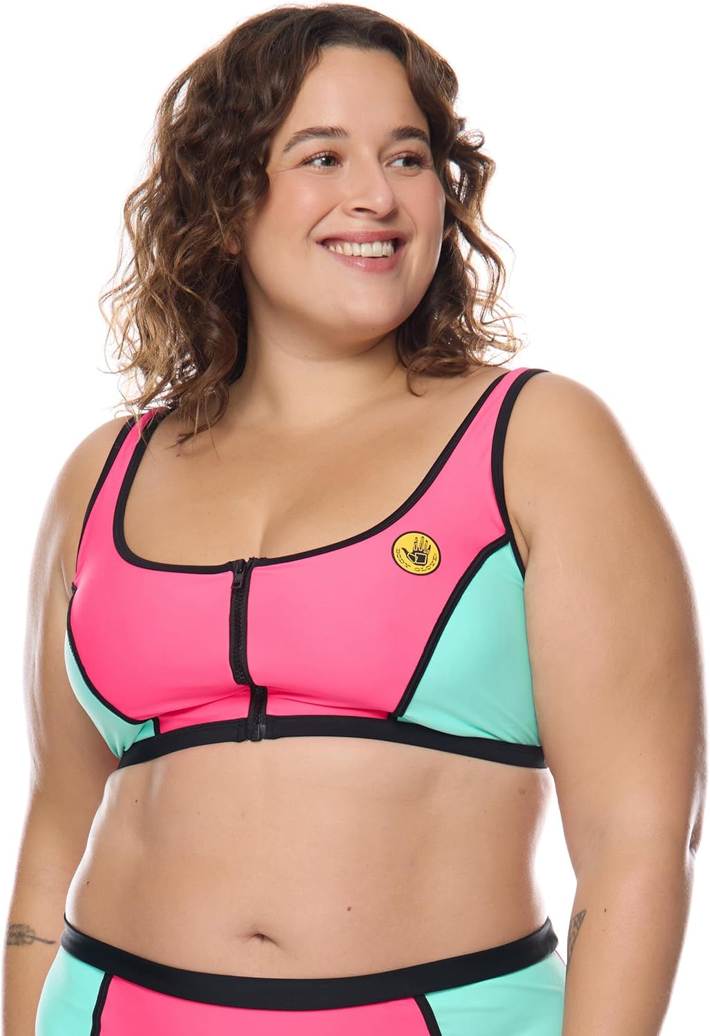 You Spin Me Plus Size Crop Top – Zip Front, Removable Soft Cups, Power Mesh Support, Available in Sizes 1X,2X,3X