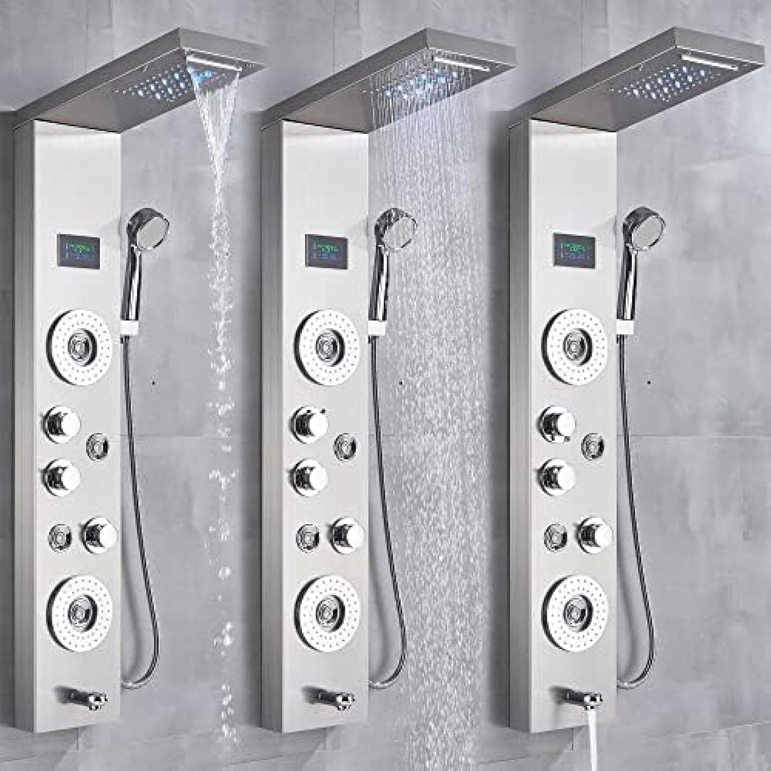 Shower System, Stainless Steel LED Shower Panel, Tower Rain, Waterfall Massage Nozzle System, Mixer Shower Column-Black 9001,Brushed Nickel 8013(Black 8011) (Brushed Nickel 8006)