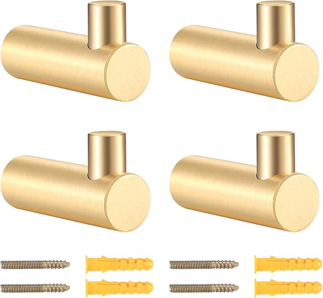 Wall Mounted Gold Clothes Hooks, Brass Coat Hooks, Decorative Wall Mount Towel Hooks, Wall Cloth Robe Hook Hangers for Bathrooms, Kitchen, Living rooms, Hanging Clothes, Keys