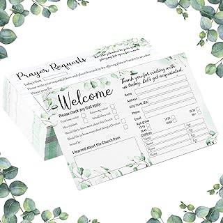 180 Pack 3 x 5 Inch Welcome Cards - Eucalyptus Decorative Prayer Request Cards for Church Greeting
