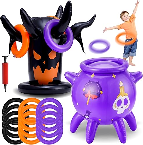 Juego de lanzamiento de anillos de Halloween, inflable, espeluznante, juego de lanzamiento de brujas para niños, suministros de fiesta de Halloween,