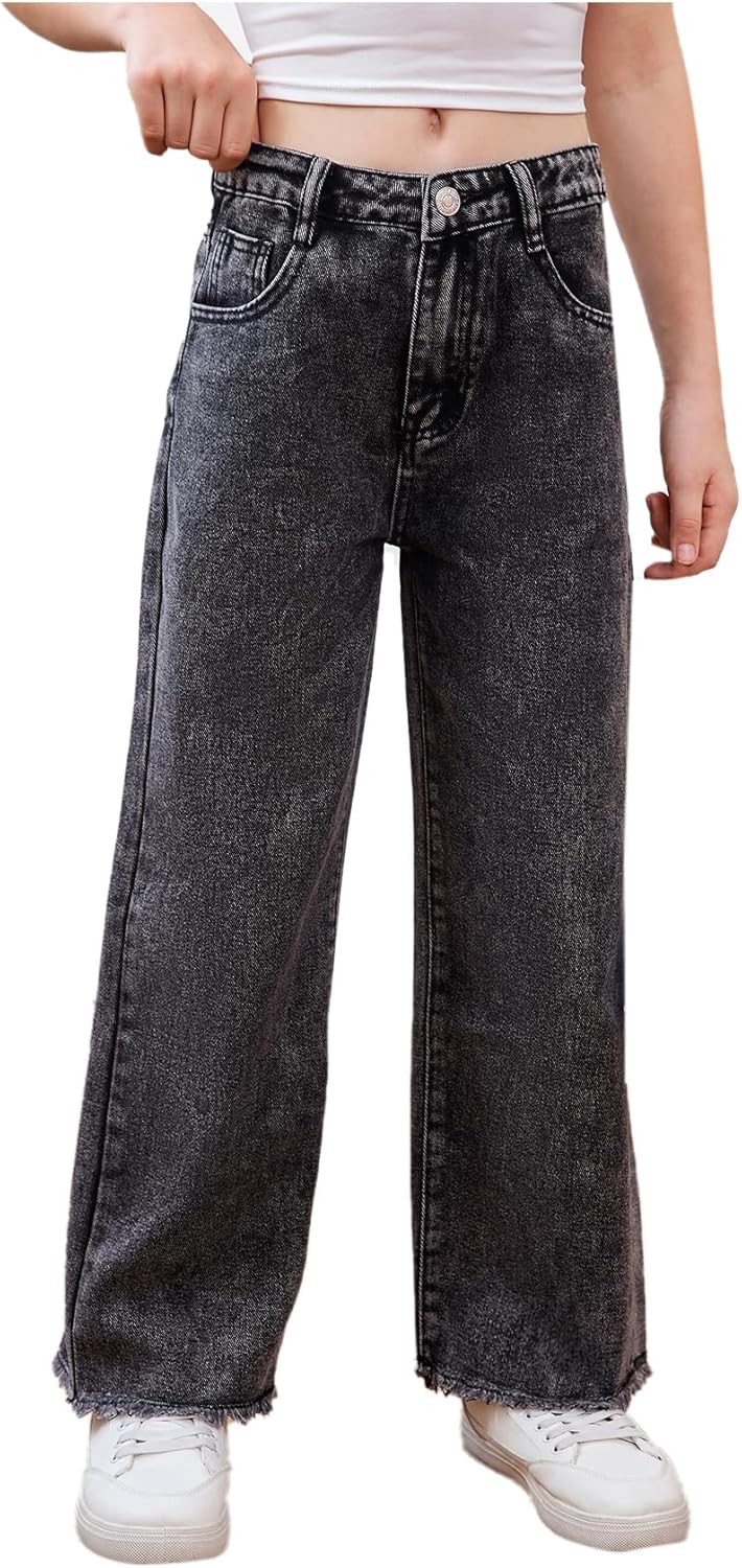 Milumia Girl's Ripped Bell Bottom Jeans Wide Leg High Waist Denim Pants with Pockets