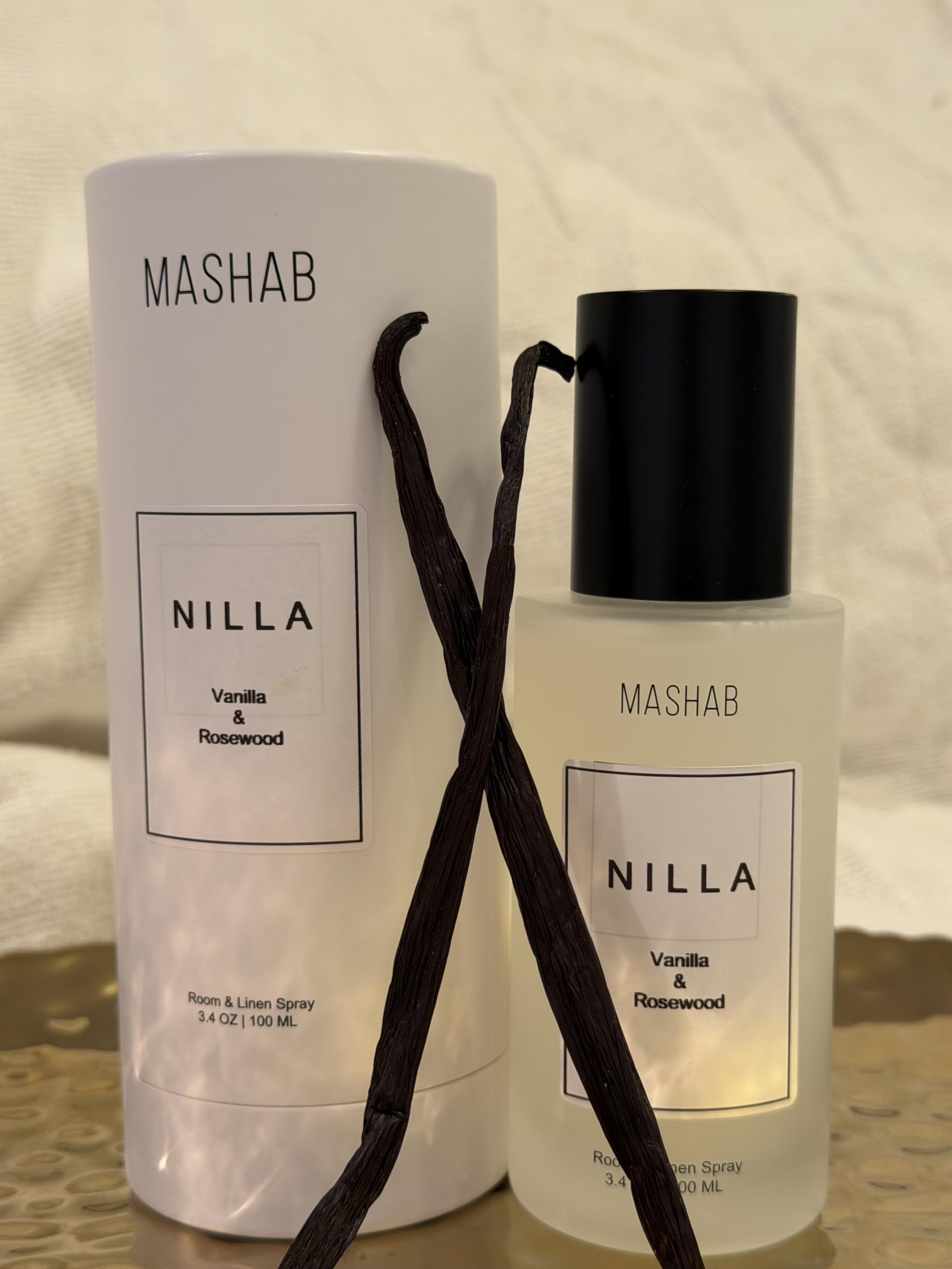 NILLA by MASHAB - All-Natural Vanilla & Rosewood Luxury Nonalcohol Linen & Room Spray | Aromatic Mist | Premium Glass Bottle (100 mL) Gift for Birthday Anniversary Mothers Day