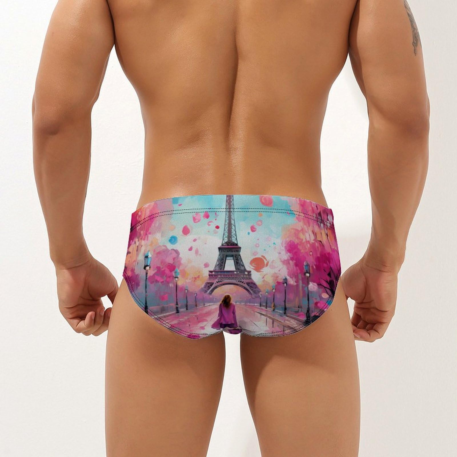 Paris Eiffel Tower Painting Mens Swim Briefs Quick Dry Swim Trunk Bikini Underwear Swimsuit XL