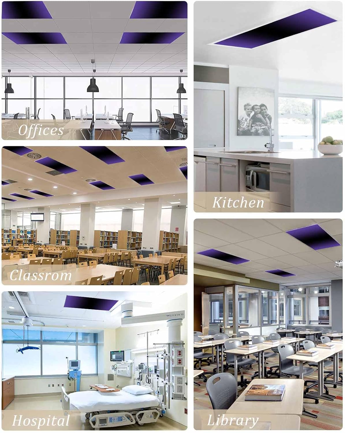 4 Pack Fluorescent Light Cover for Ceiling Lights, Purple Black Ombre Magnetic Classroom Light Filters 4x2 Feet, Gradient Contemporary Abstract Art Decorative Ceiling Light Covers for Office