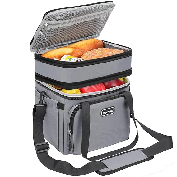 Mecrowd Lunch Bag for Women Men Double Deck Lunch Box - Leakproof Insulated Soft Large Lunch Cooler Bag