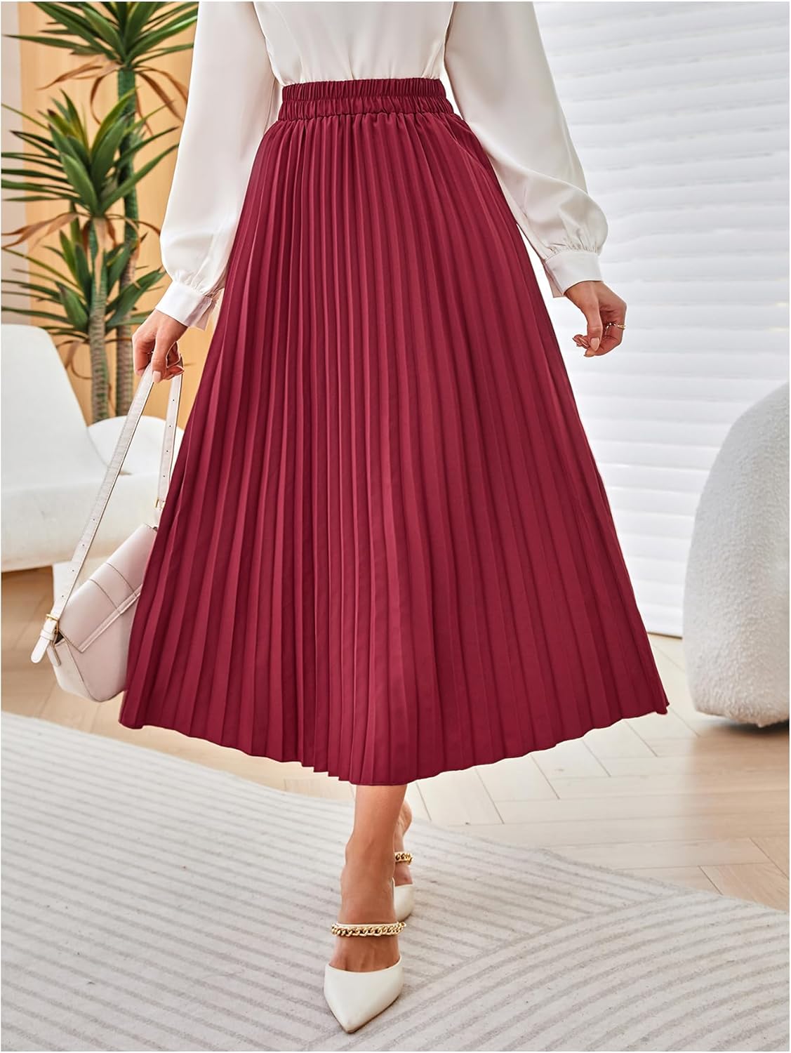 SweatyRocks Women's Casual Solid Longline Pleated Long Skirt - Image 4