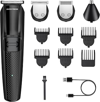 Barberboss Men's Beard Trimmer, Versatile Hair Clippers for Precision Cuts, Comprehensive Grooming Kit for Men, Sleek Hair and Beard Styling Tool, Wireless Men s Haircut Kit, Men s Face & Nose Groomer