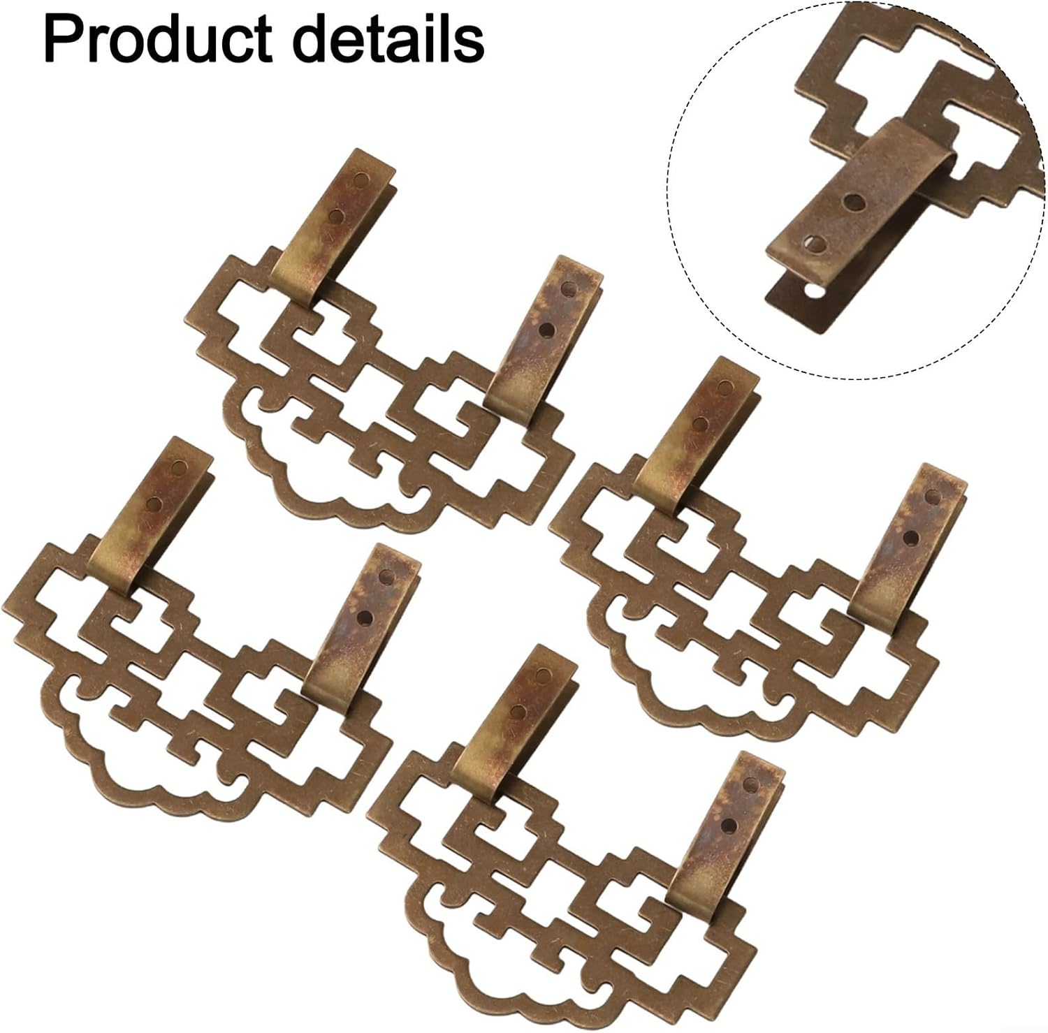 4Pcs Antique Brass Picture Frame Hooks, Decorative Hanging Hardware Paintings Mirrors, Secure Wall Hangers with Screws, 8x4.5cm Bronze Finish