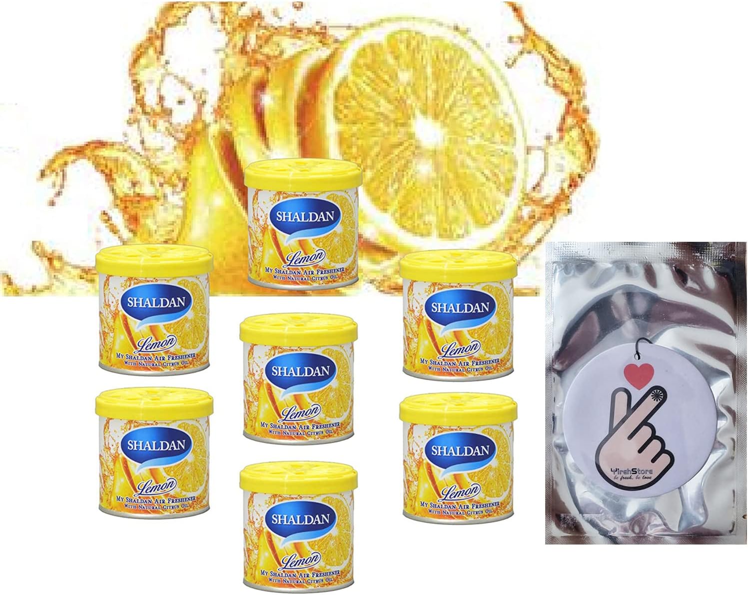 My Shaldan 7 Packs Lemon Scent Car Air Freshener Premium Quality Gel Based and Long Lasting Fresh Fragrance, and YirehStore Finger Heart Car Hanging Freshener