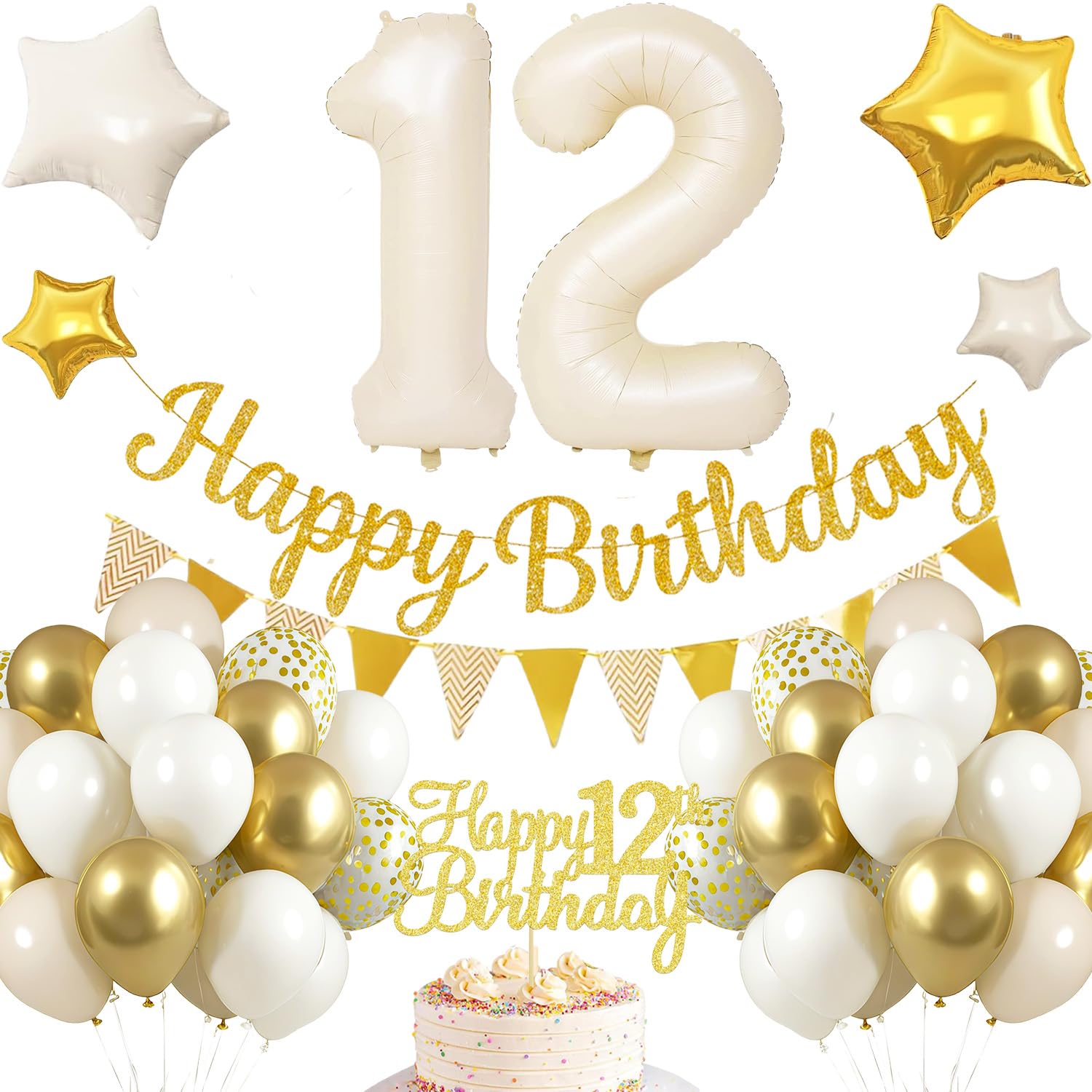12th Birthday Decoration, 12th Birthday Boy White Gold, Birthday Decoration 12 Years Boy, Balloons 12th Birthday Happy Birthday Garland Balloon 12 Decoration for Birthday, Birthday Decoration Boys 12 — image 1