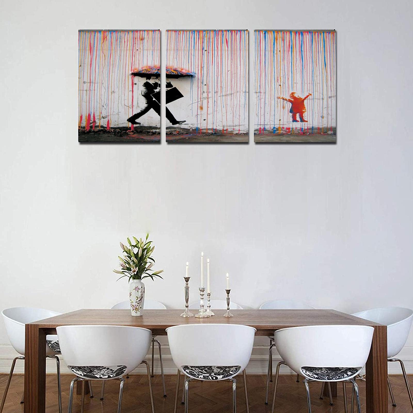 Banksy Art Graffiti Pioggia Colorata Stampe Su Tela Modern Canvas Painting Wall Art Poster E Stampe Per Soggiorno Decor 80x120cm(31x47in) Con Cornice - Foto 6