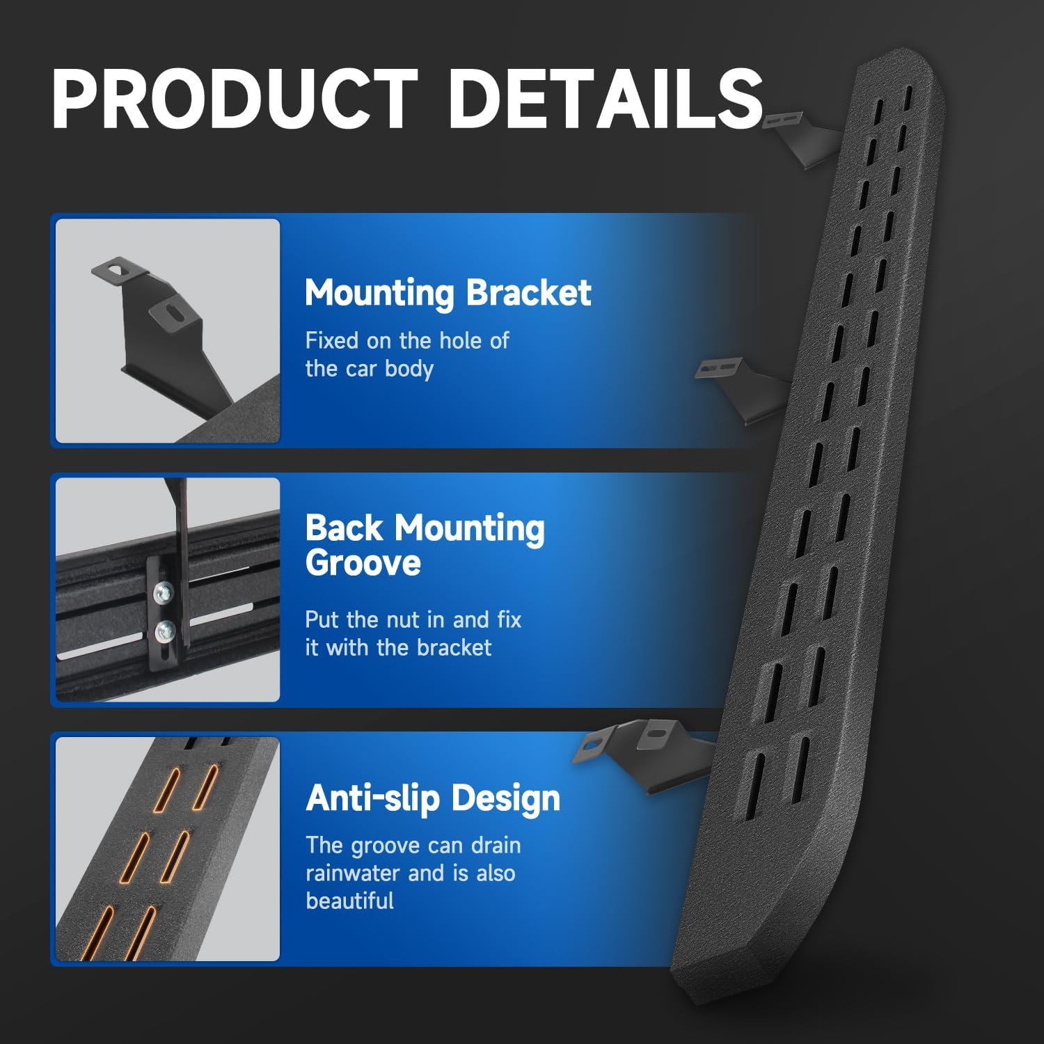 86 inch Running Boards Compatible with 2005-2023 Toyota Tacoma Double Cab/Crew Cab (4 Full Size Doors), Carbon Steel Side Steps Nerf Bars