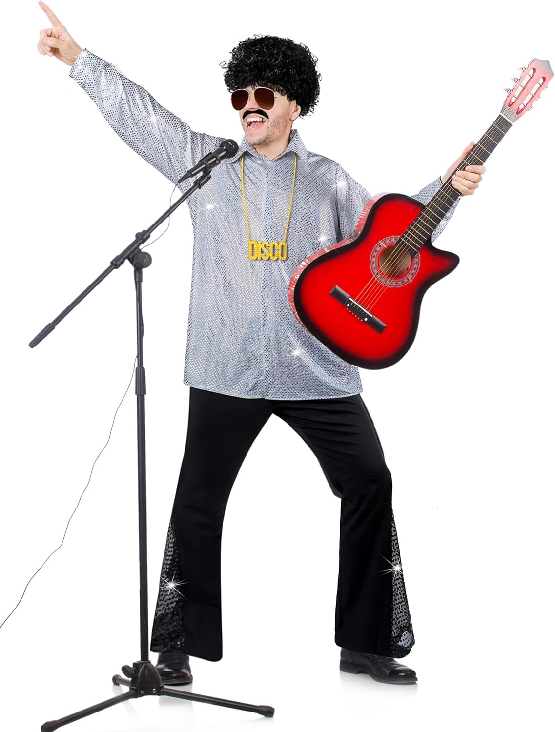 Mepase 6 Pcs Mens 70s Disco Outfits Retro New Year Eve Couples Halloween 80s Costume with Bell Bottom Pants - Image 4