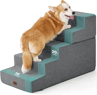 Made4Pets Dog Stairs for High Bed, Extra Wide Pet Stairs for Bed Couch Sofa, 35D Foam Pet Steps for Small Dogs and Cats(Up to 40lbs), Non-Slip Bottom Dog Steps, Grey, 5 Steps