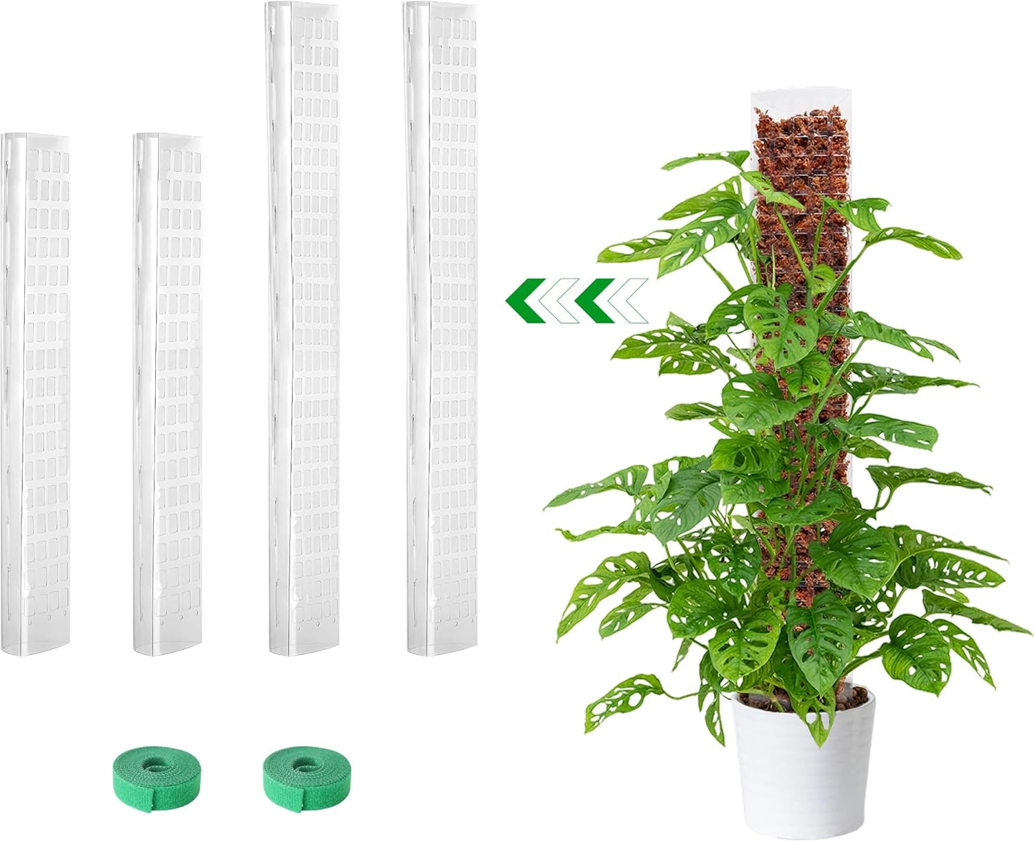 Bonviee 4-Pack 15-Inch Plastic Moss Poles for Monstera & Climbing Plants - Stackable to 60 Inches, Includes Sphagnum Moss & Garden Ties for Indoor Plant Support