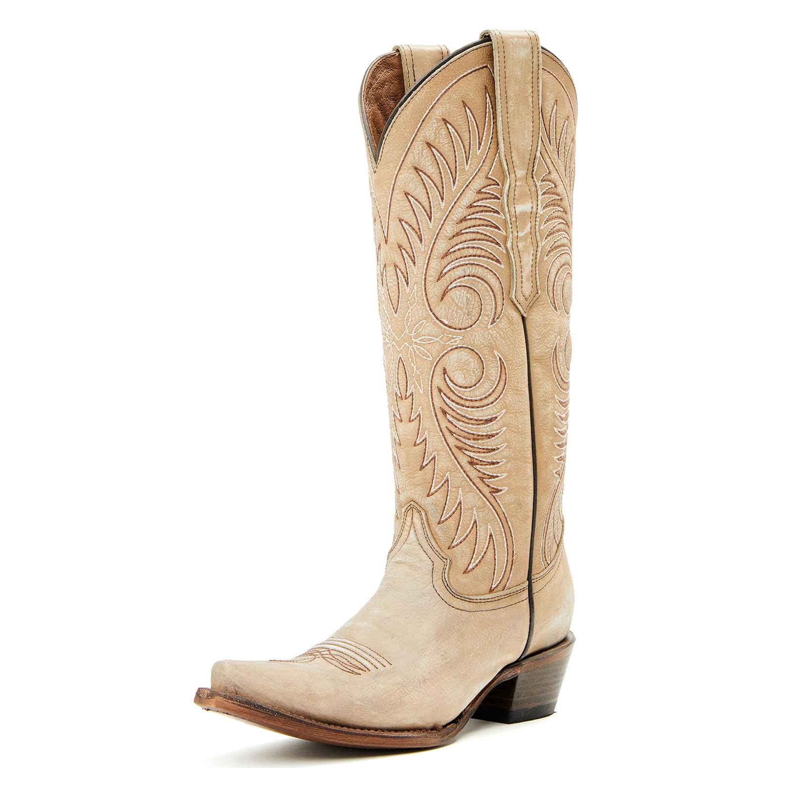 Yishaweiqi Embroidered Cowboy Boots for Women Wide Calf Cowgirl Boots Chunky Heel Snip Toe Knee High Western Boots