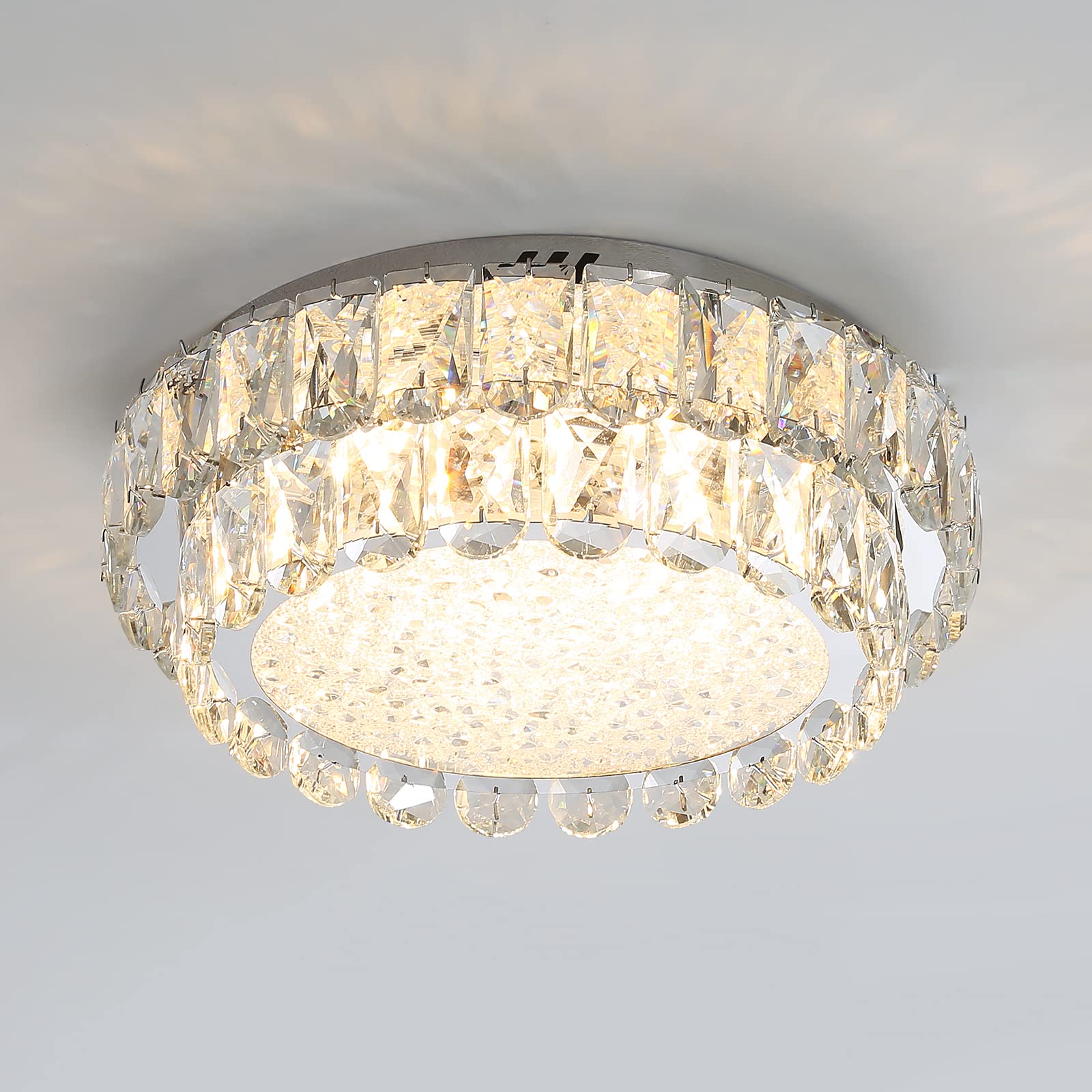 Crystal Flush Mount Ceiling Light, Dimmable Close toCeiling Light Fixtures,12" ETl Listed Bright Modern Crystal Chandelier for Bedroom,Kitchen, Bedroom,Hallway Stainless Steel Materials…