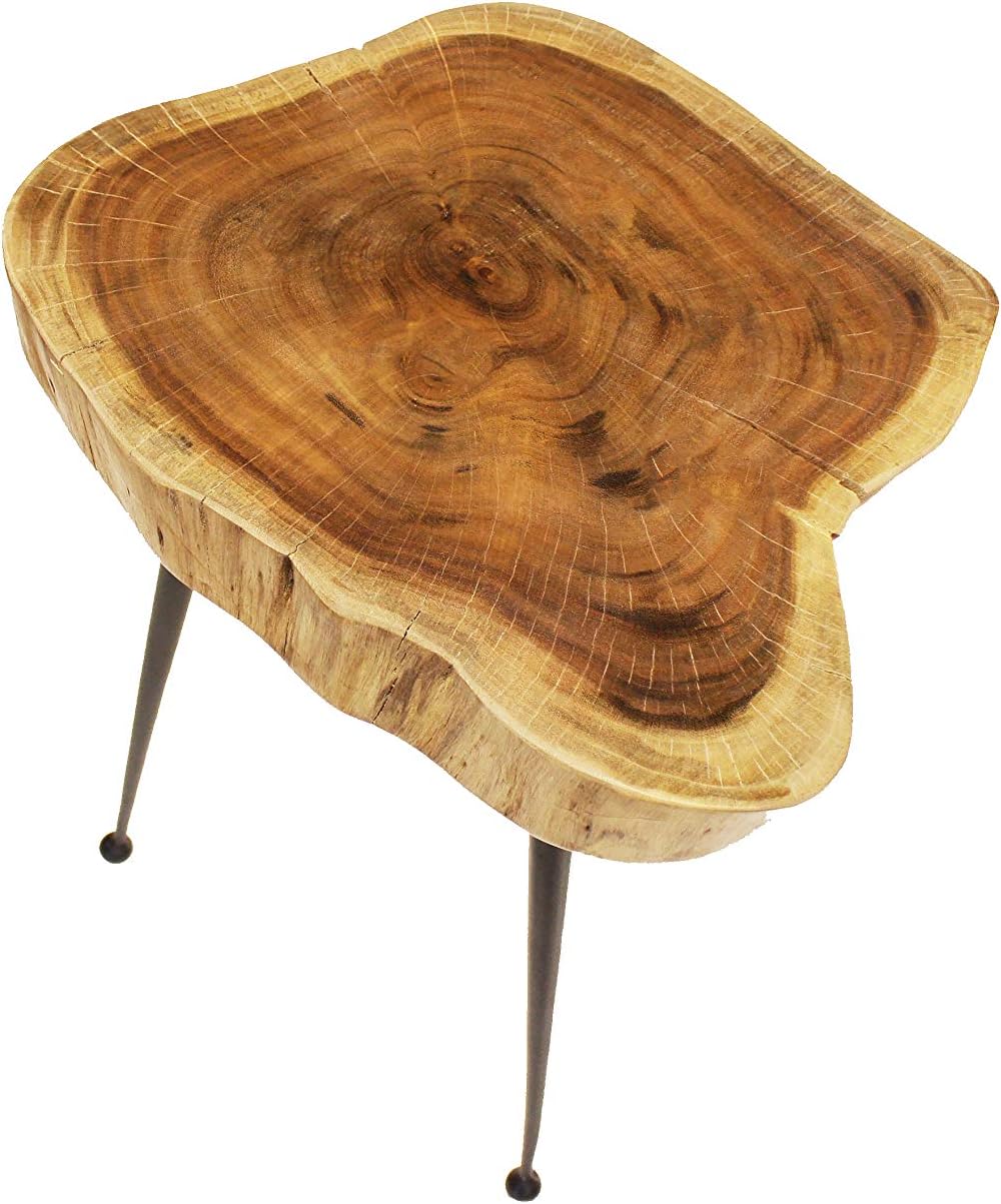 Live Edge Stool/Side Table Made with Hand Selected Organic Brown Acacia Wood, 15”X15”X20”