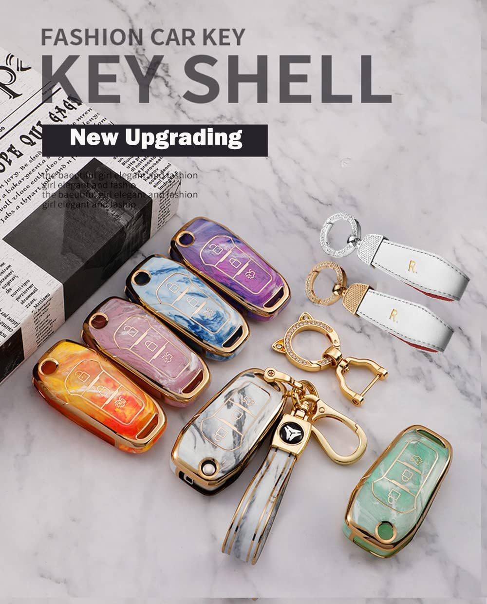 HIBEYO 2022 Key Fob Cover for 3Button Flip Ford F150 F250 F350 F450 F550 Explorer Ranger Escape Car Key Full Protection Car Accessories with Keychians-Green