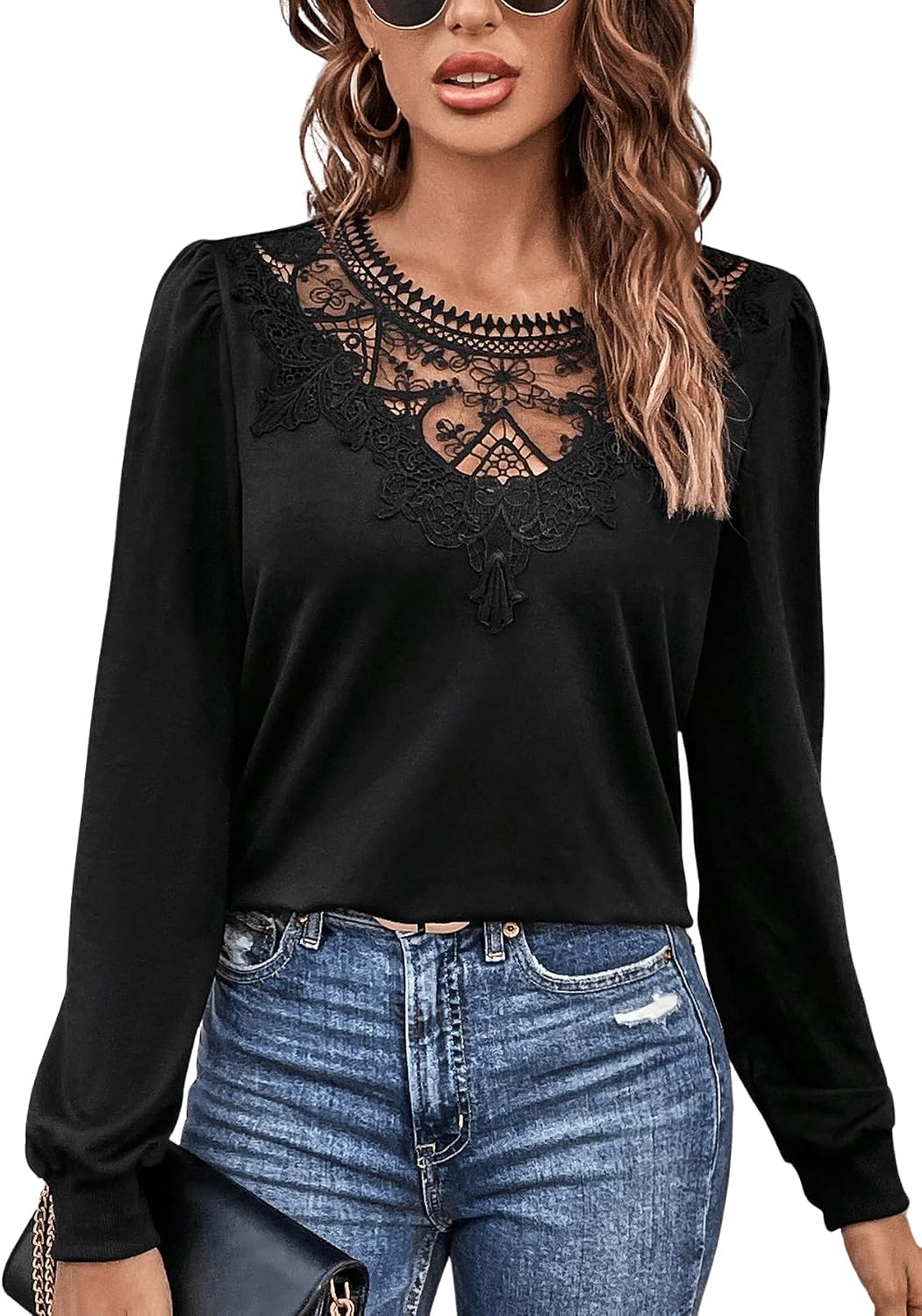 Casual Floral Embroidered Long Lantern Sleeve Women Sweaters