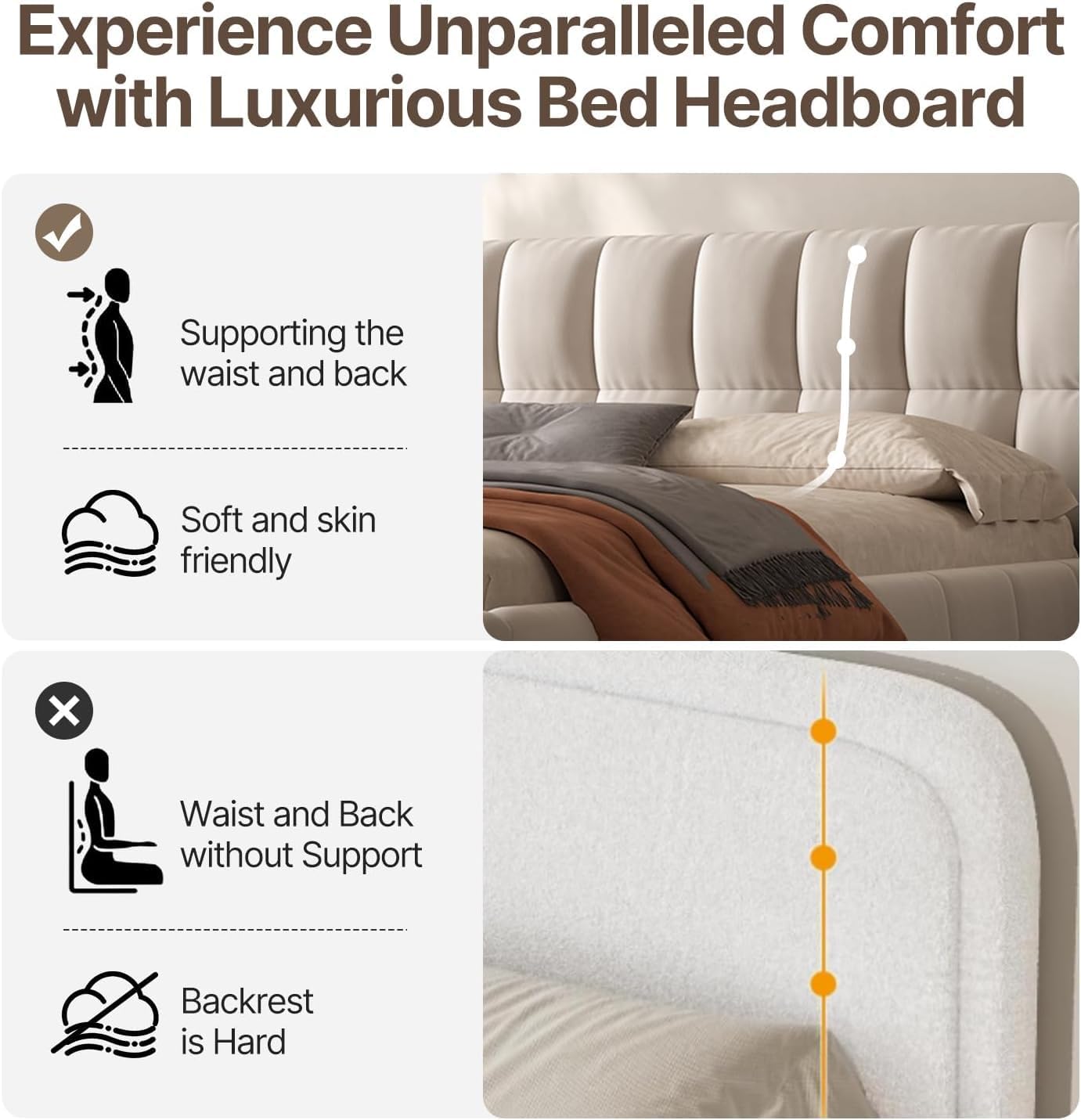 Queen Size Modern Bed Frame, Chenille Upholstered Platform Bedframe with Cloud Soft Headboard, Grounded Upholstered Wood Base Platform Bed, Beige