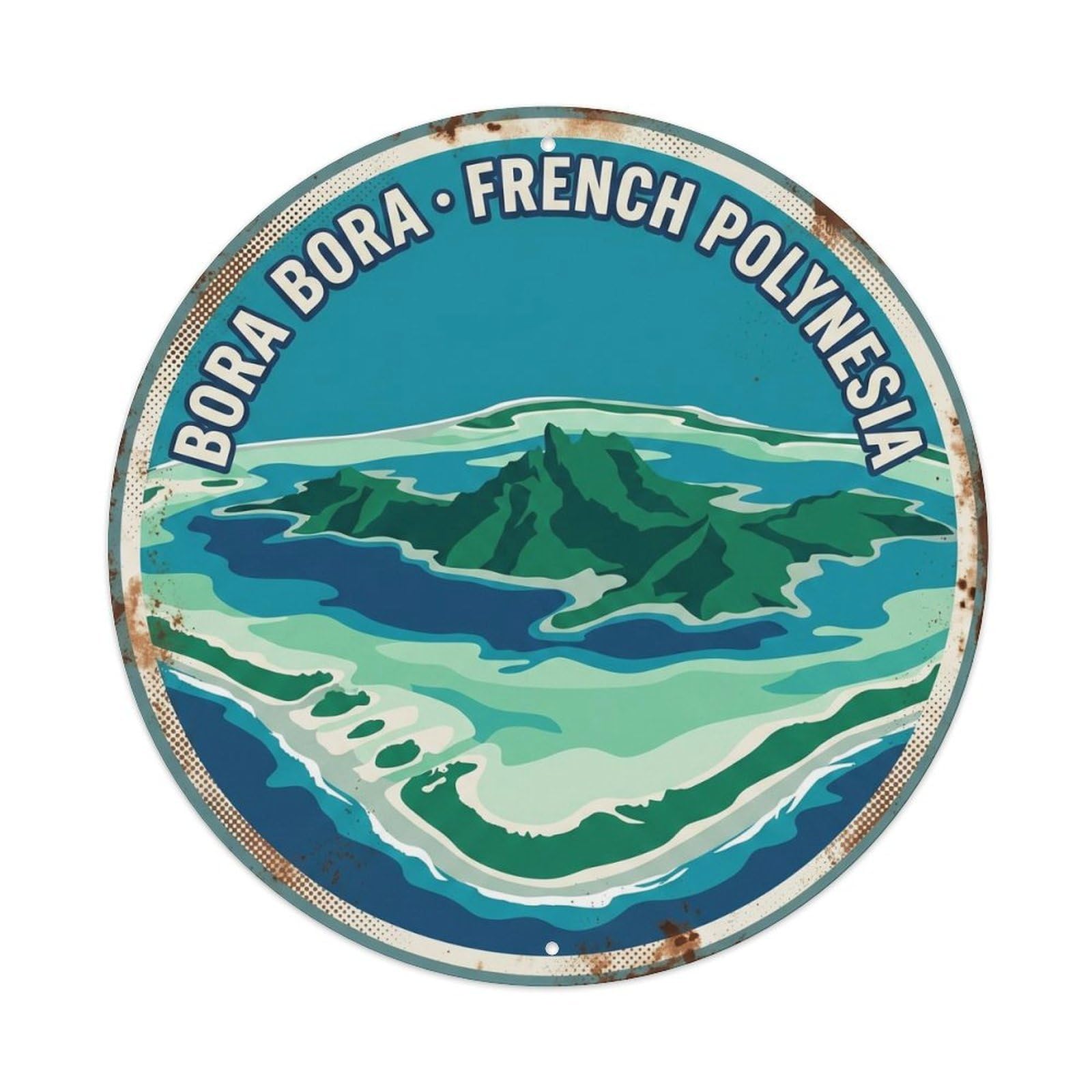 Olyhtr 8X8inch Classic Style Borabora Otemanu Motu Aerial Retro Island Lagoon Metal Tin Sign