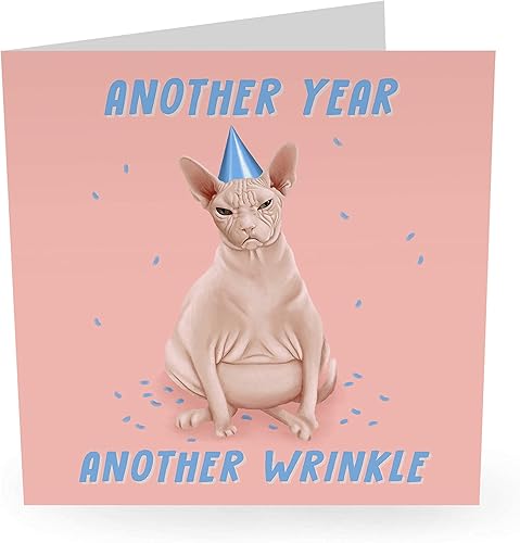 Miniatura 2 de CENTRAL 23 - Tarjeta divertida de cumpleaños de animales - "Sphynx Cat Another Year Another Wrinkle" - Para hombres y mujeres - Mamá papá, marido,