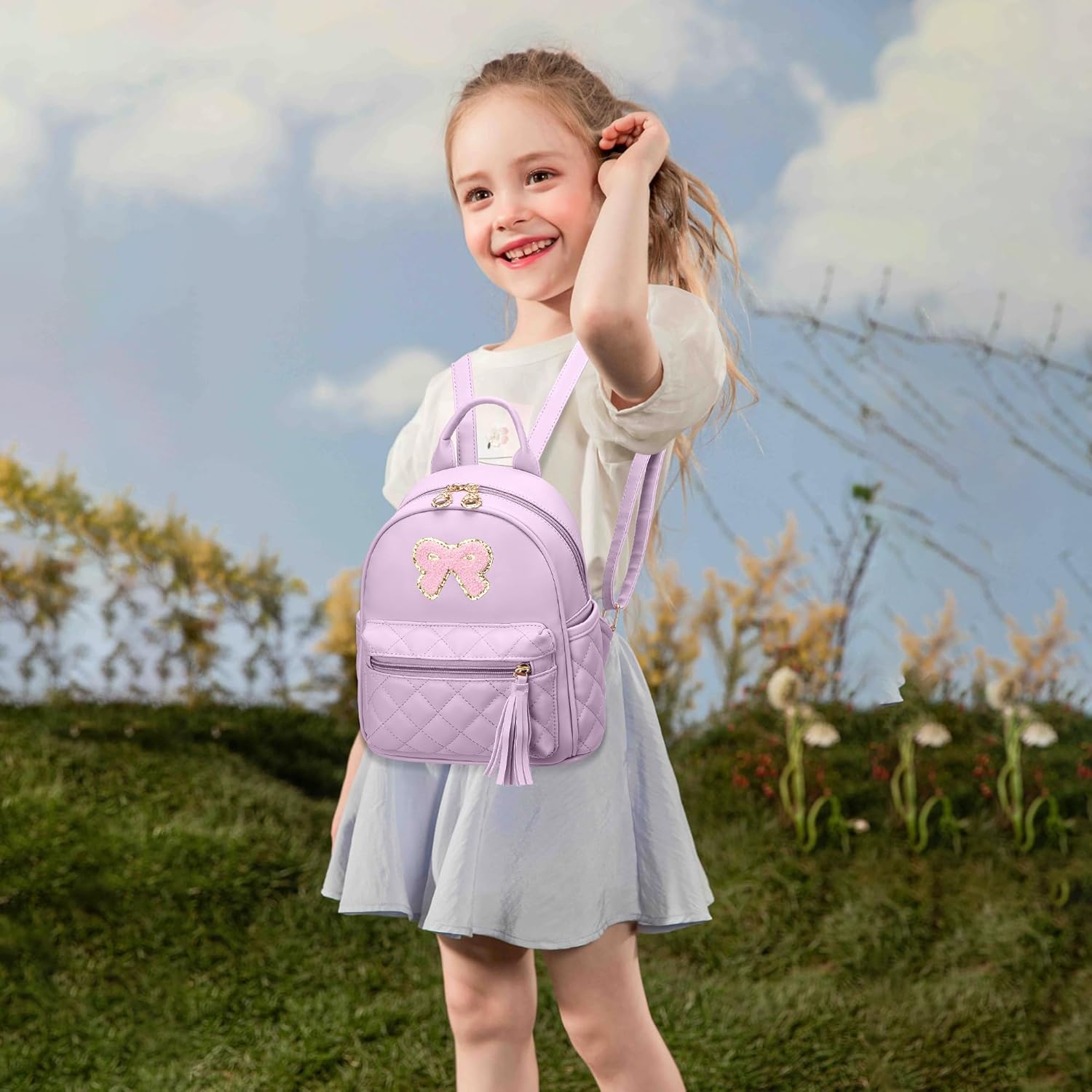 I IHAYNER Mini Backpcak for Girls Small Bowknot Quilted Leather Backpack Purse for Women Cute Trendy Stuff Gifts for Kids (Beige) - Image 7