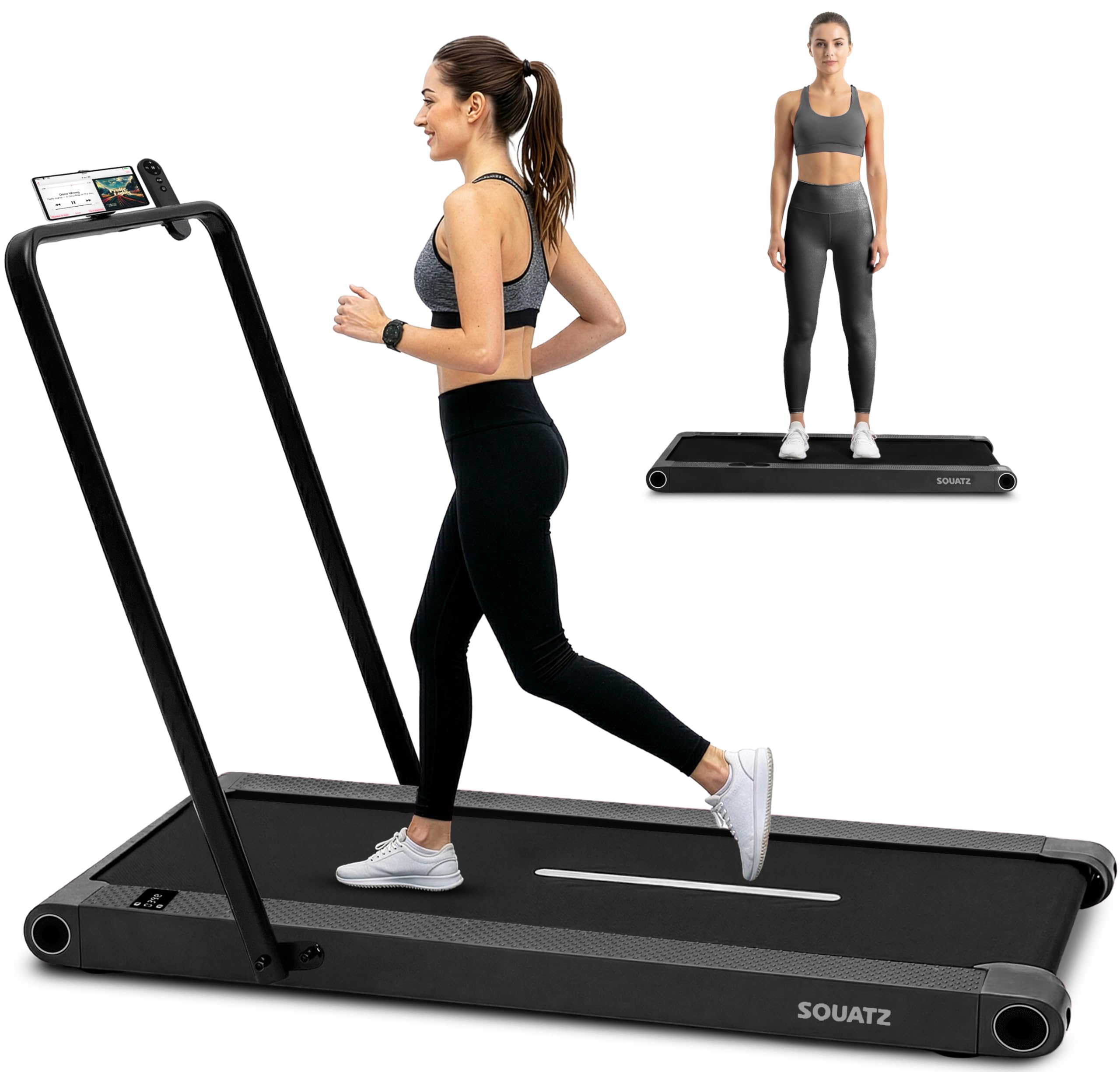 Squatz Tapis de Marche 2-en-1 avec Plateforme Vibrante, Walking Pad Compact 120 kg, Moteur Silencieux 45 DB