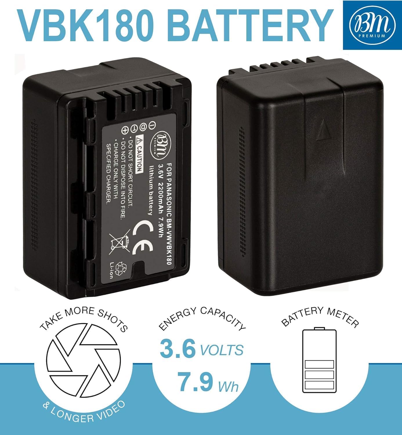Big Mike's BM Premium Pack of 2 VW-VBK180 Batteries and Battery Charger for Panasonic HC-V10 HC-V100 HC-V500 HC-V700 Camcorder