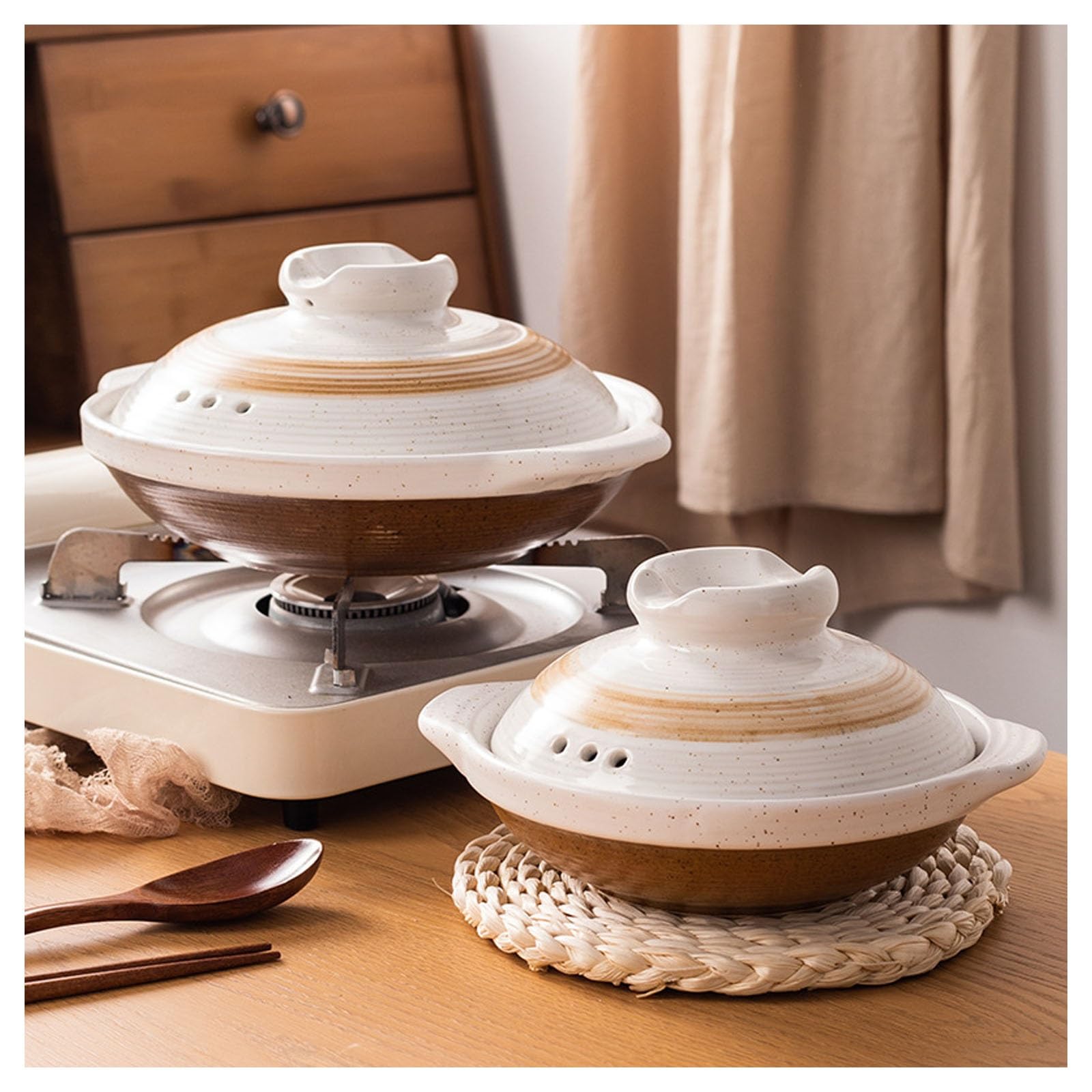 Casseruola in ceramica con coperchio, pentola calda giapponese | Casseruola rotonda resistente al calore, pentola in terracotta for costolette di zuppa di stufato(1800ML)