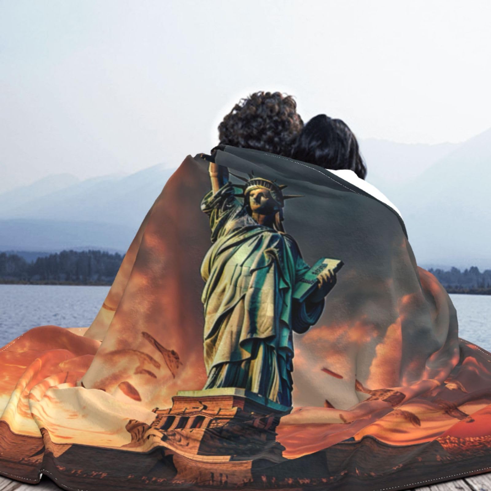 Coperta decorativa morbida e calda in flanella per bambini, cane, gatto, 127 x 152 cm, con stampa della statua della libertà a New York