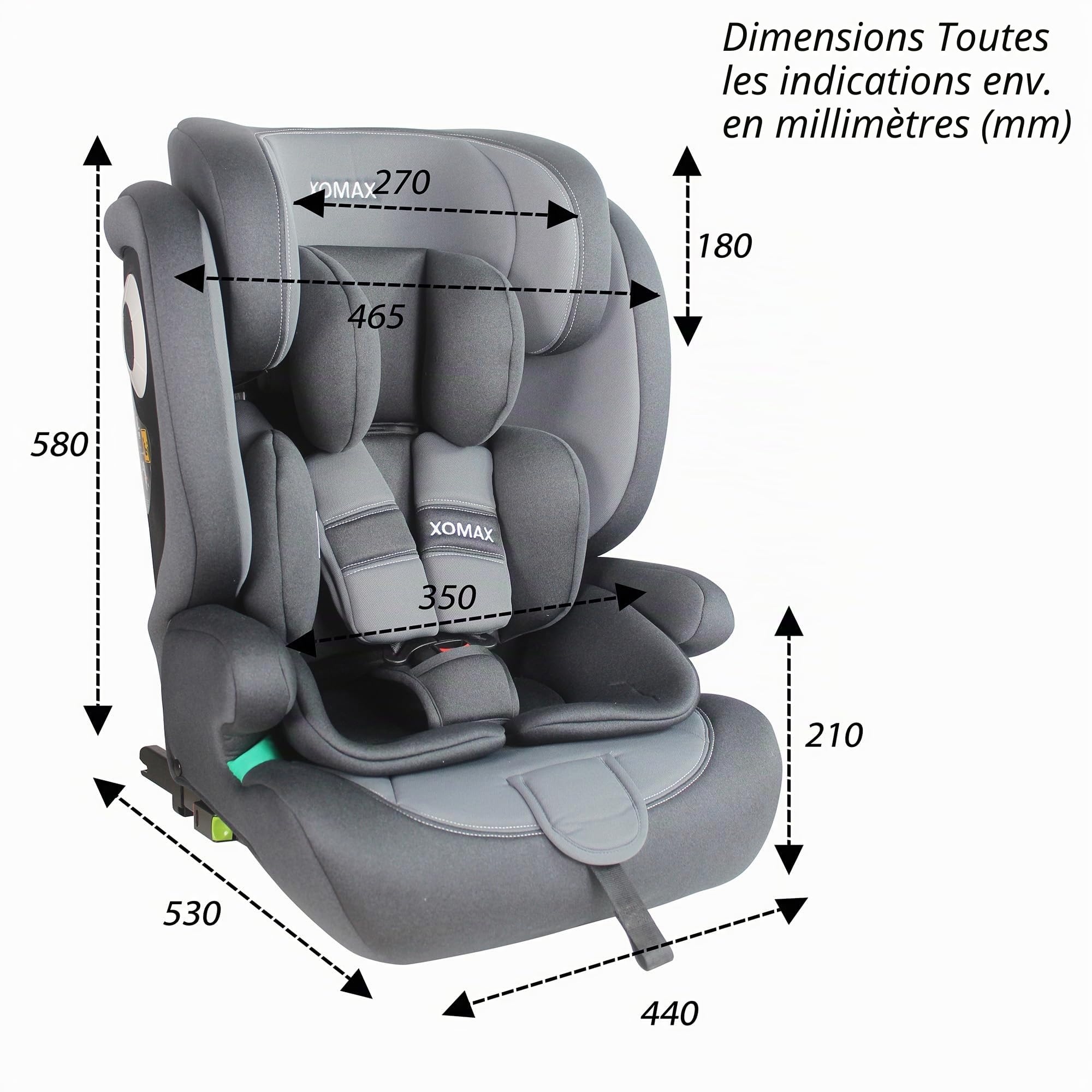 XOMAX LM238 Siège enfant avec Isofix I évolutif I 9-36 kg 15 mois à 12 ans Groupe 1/2/3 I Harnais 5 points et harnais 3 points I Housse amovible et lavable I ECE R129 I
