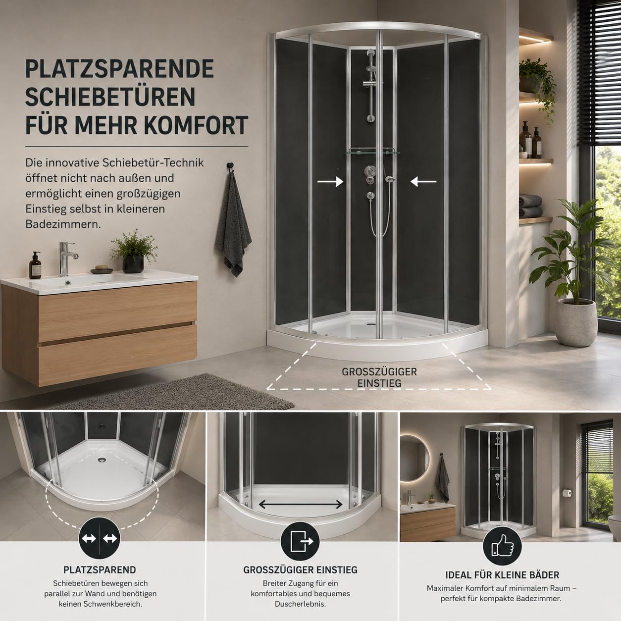 Schulte Komplettdusche Verona 90x90 cm Runddusche Viertelkreis