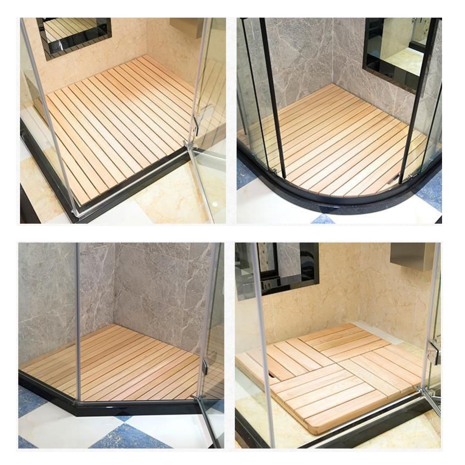 Tappetino da bagno in legno con tavoletta in bambù per bagno e doccia esterna, protezione antiscivolo con tappi in gomma, base per vasca da bagno (50 x 50 cm)