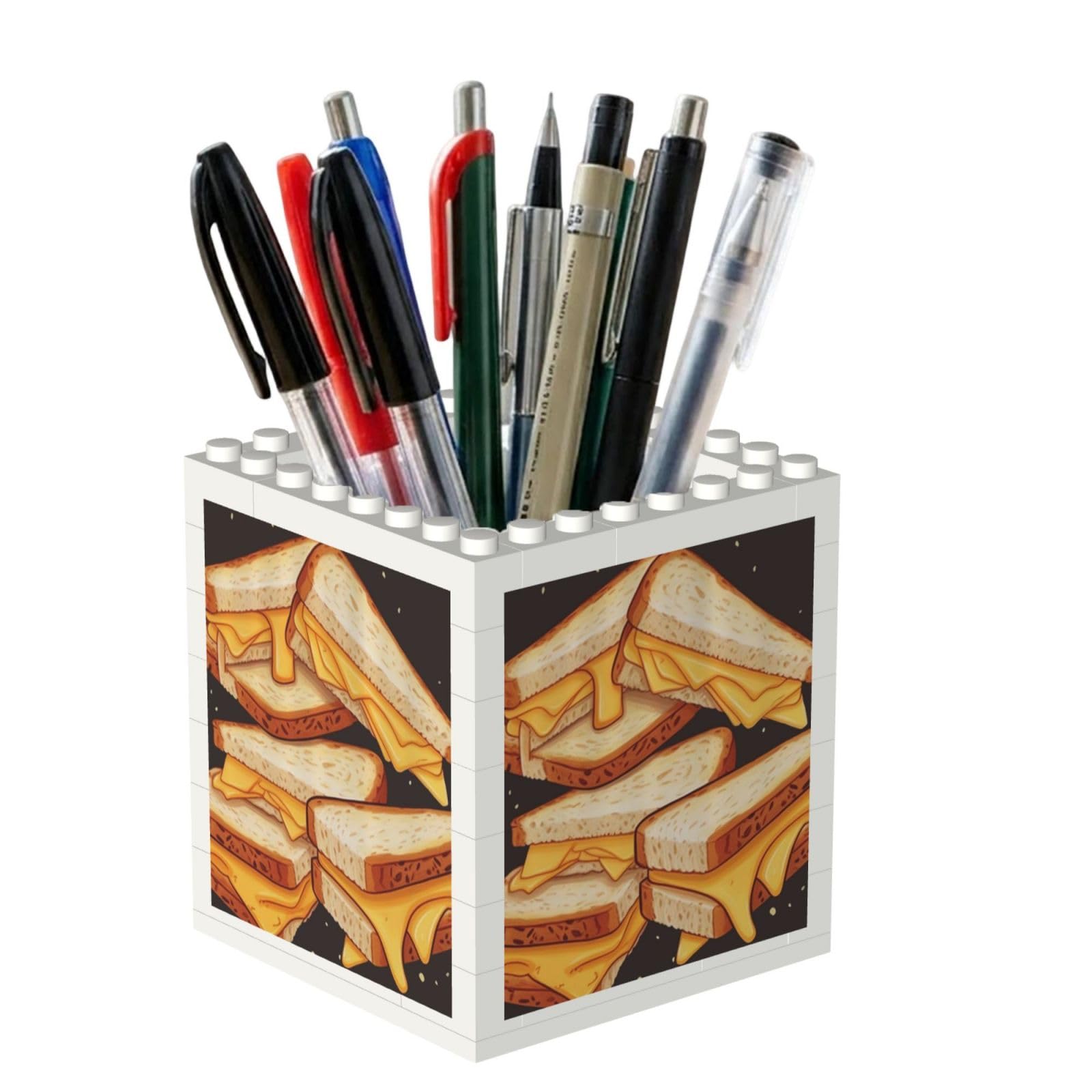 Poadnly Cheese Sandwiches Print, Pen Pot Pencil Holder for Office Home School, Compact Desk Organiser for Office Stationery